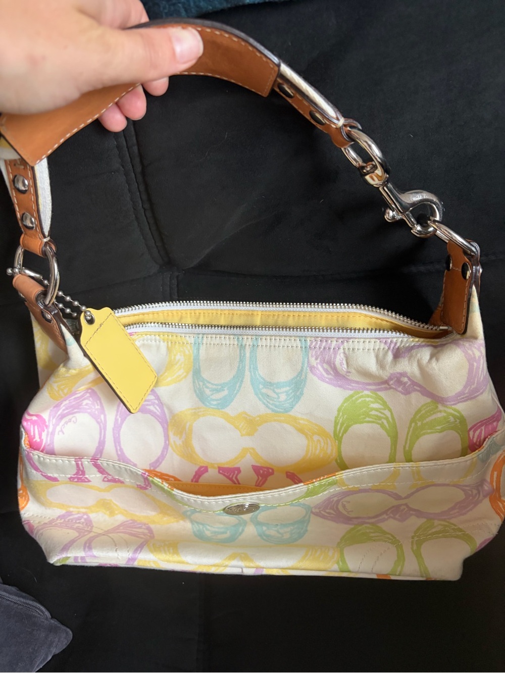Coach Multicolor Pastel Signature Shoulder Bag with Tan Strap